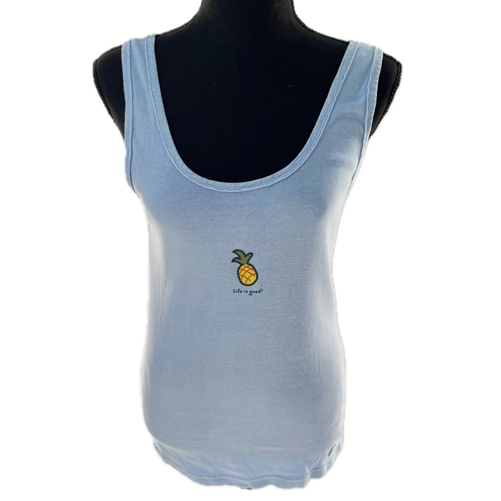 Life is Good Pineapple Light Blue 100% Cotton Tank Top Women's Size Large
